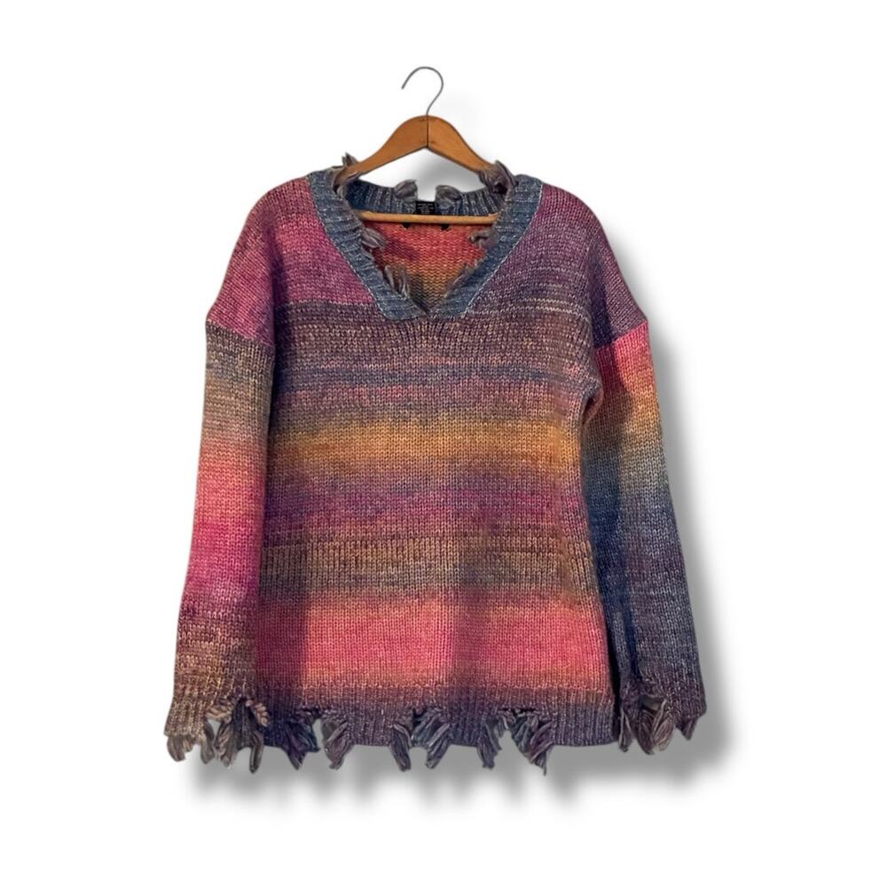 Sabrina Lauren distressed rainbow chunky knit sweater - Picture 2 of 6